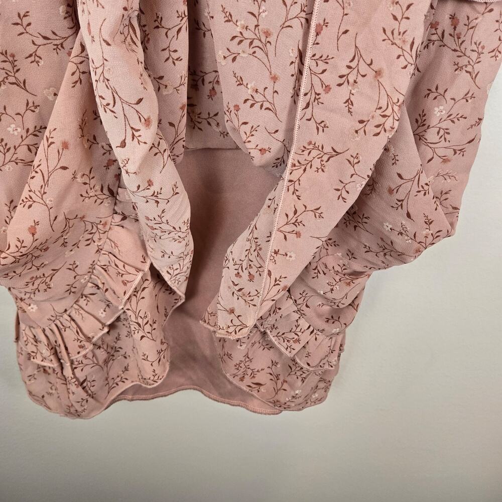 THIRTY/THIRTY Floral Ruffle Cami Mini Dress Women L Dusty Pink Cottage. BOHO NEW - Picture 7 of 8